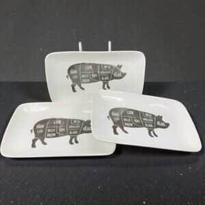 MSRF Design Studio Rectangular Pig Animal Butcher Diagram Dish Plate Set 3 VTG